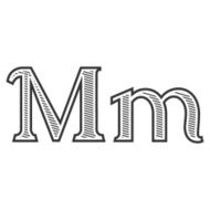 Font tattoo engraving letter M with shading