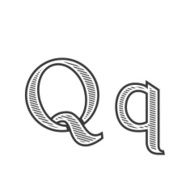 Font tattoo engraving letter Q with shading