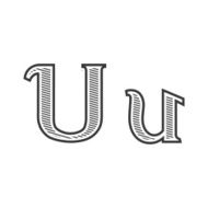 Font tattoo engraving letter U with shading