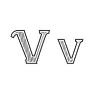 Font tattoo engraving letter V with shading