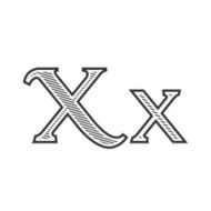 Font tattoo engraving letter X with shading