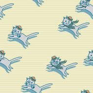 Cute Hipster Cats Seamless Pattern Pets Retro Background Vector Illustration