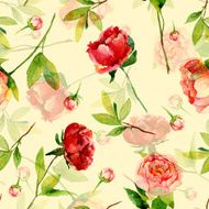 Seamless pattern with red pink peonies leaves N7