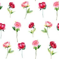 Seamless pattern with red pink peonies leaves N8