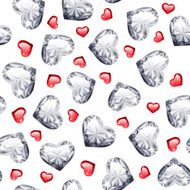 Ruby and Diamond Gem Hearts Seamless Pattern