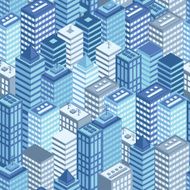 Blue flat isometric city seamless pattern