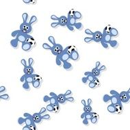 Seamless cartoon bunny pattern with ball on white N2