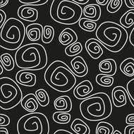 Hand drawn white swirl seamless on black background N2