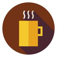 Flat Hot Drink Cup Circle Icon with Long Shadow N2