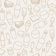 Vintage food thin line icon seamless pattern