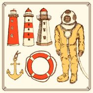 Sketch sea set in vintage style N3