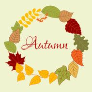 Frame with autumn leaves and rowan fruits