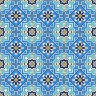 Gorgeous seamless patchwork pattern from blue Moroccan tiles ornaments