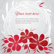 Gentle grey card with red flowers and white lace branches
