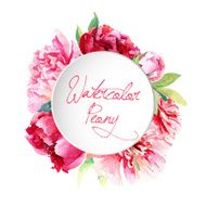 Round frame of watercolor peonies