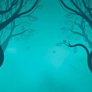 turquoise background with trees