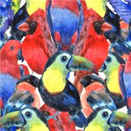 Tropical birds colored seamless pattern