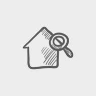 House and magnifying glass sketch icon