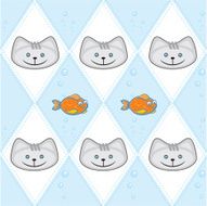 Dimond pattern with gold fish and cat