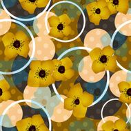 Seamless blue flowers pattern with circles background N2