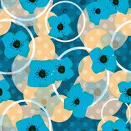 Seamless blue flowers pattern with circles background N3