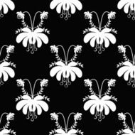 Seamless white cartoon flowers pattern on black background
