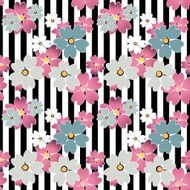 Seamless flowers pattern with stripes background