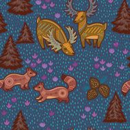 Decorative seamless pattern with wild animals from National park Deer