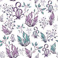 Vector Purple Green Seaweed Seamless Pattern