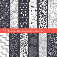 Abstract Textures Black and White Set of 12 Seamless Patterns