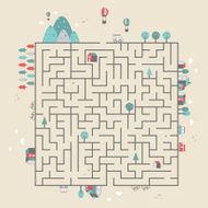 square labyrinth with adorable country scene N2
