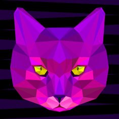 Abstract cat Polygonal geometric triangle bright portrait isolated on dark