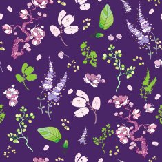 Vector Purple Green Japanese Kimono Floral Seamless Pattern