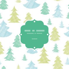 Green blue Christmas trees silhouettes textile frame seamless pattern background