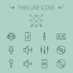 Music and entertainment thin line icon set