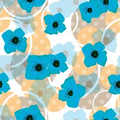 Seamless blue flowers pattern with circles background