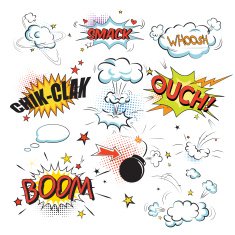 Comic colored speech bubbles in pop art style N3