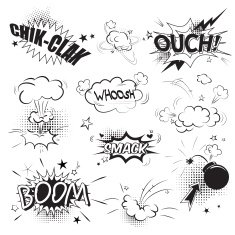Comic black speech bubbles in pop art style N3