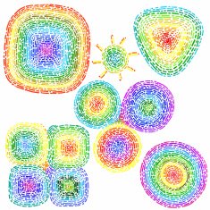 Set with rainbow hand drawn geometric figures round square t