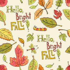 Vector seamless pattern of maple aspen oak elm leaf dragonfl N3