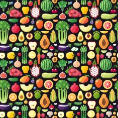 Big fruits and vegetables seamless vector pattern Modern flat design