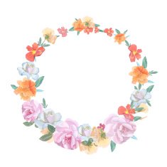 Retro round frame from roses painted in watercolor style