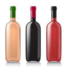 Set realistic glass bottles for wine