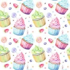 Watercolor pattern with cupcakes