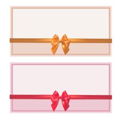 Set of greeting cards with bows satin ribbons isolated