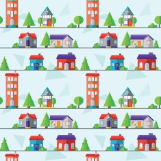 flat houses seamless pattern vector illustration