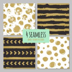 Set of hand-drawn seamless trendy patterns with ink brush strokes N5
