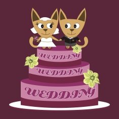 Illustration cats on a wedding cake blue background