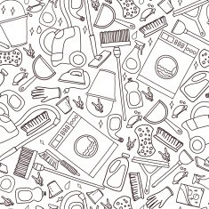 Vector doodle pattern of cleaning tools