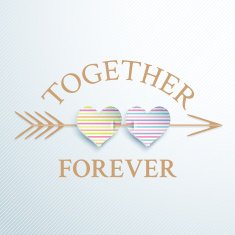 Two hearts of colorful patches with an arrow